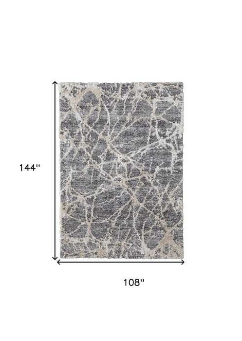 9' x 12' Abstract Power Loom Stain Resistant Area Rug - Gray And Ivory