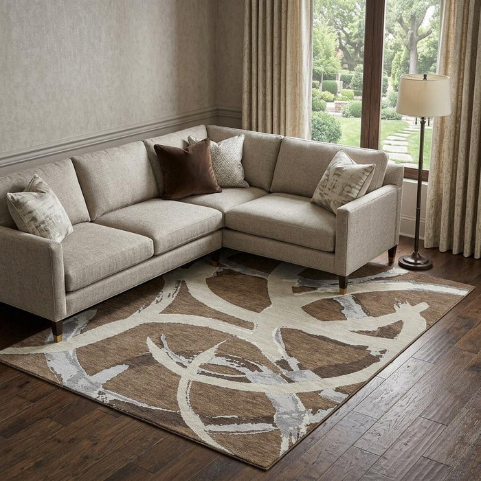 10' X 14' Abstract Washable Area Rug With UV Protection (680241) - Brown / Beige / Gray
