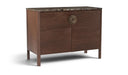 Varenna acacia wood sideboard by Meridian Furniture with sleek design and natural wood finish, featuring multiple storage compartments.