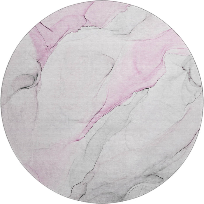 8' Abstract Washable Round Rug With UV Protection (647149) - Pink / Ivory