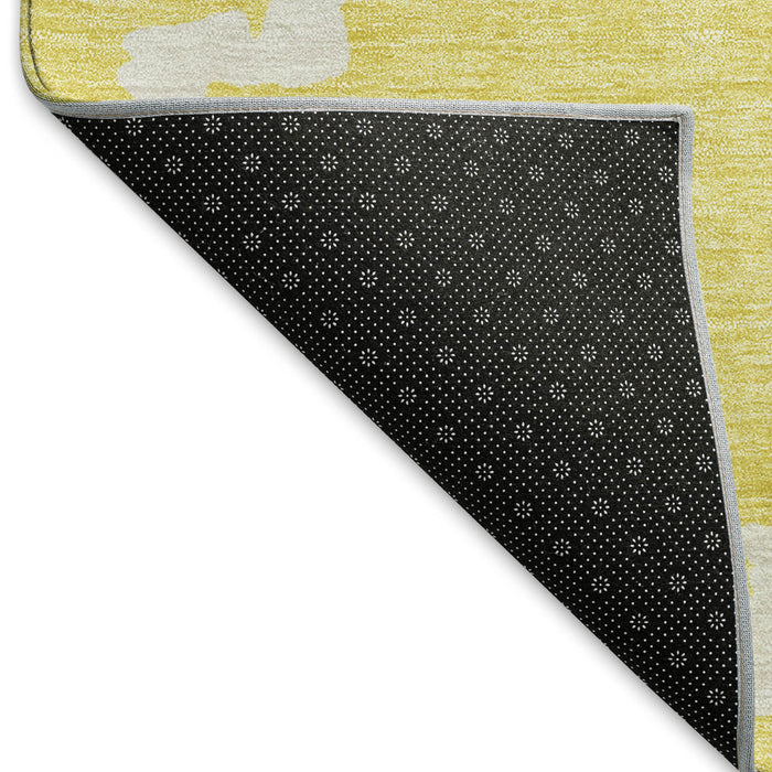 10' X 14' Abstract Geometric Washable Area Rug With UV Protection (671762) - Yellow / Ivory