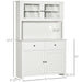 Homcom 63.5-inch antique white kitchen buffet with hutch, glass doors, shelves, drawers, and open microwave countertop.