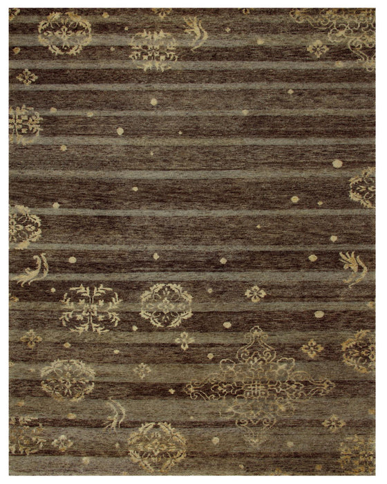 8' X 10' Striped Hand Knotted Area Rug (744230) - Brown / Tan