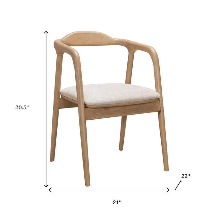 Upholstered Fabric Open Back Dining Arm Chair - Beige / Natural