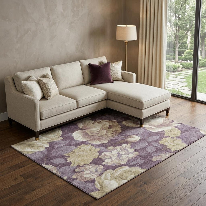 10' X 14' Floral Washable Area Rug With UV Protection (694430) - Beige / Ivory / Tan