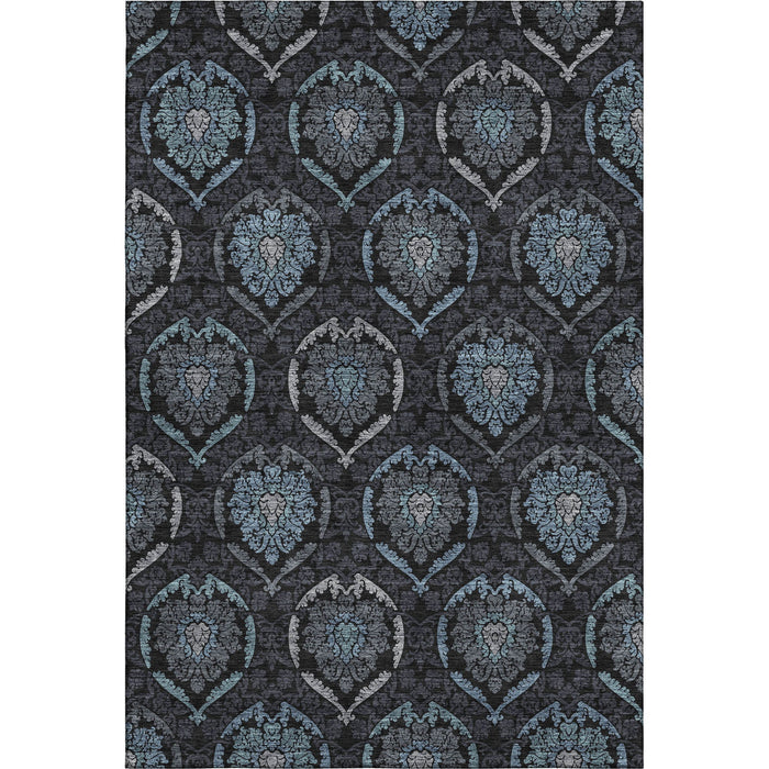 10' X 14' Medallion Washable Area Rug With UV Protection - Blue And Charcoal