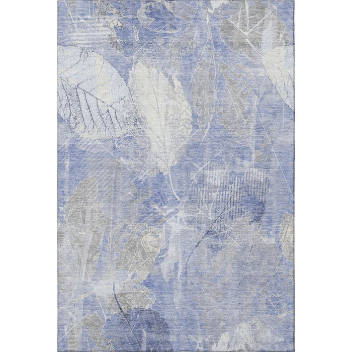 10' X 14' Floral Washable Area Rug With UV Protection (705737) - Denim Blue / Ivory