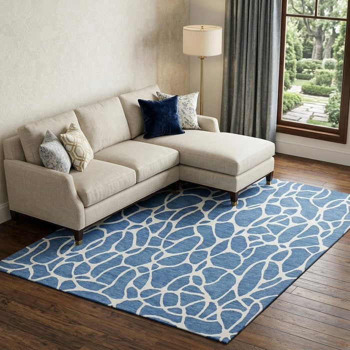 10' X 14' Geometric Washable Area Rug With UV Protection (680391) - Blue / Ivory