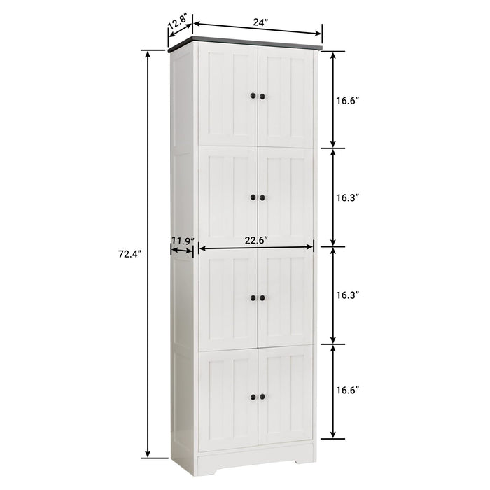 Giga tall storage cabinet with 8 doors and 4 shelves, wall-mounted accent cabinet for living room, kitchen, office, bedroom, or bathroom