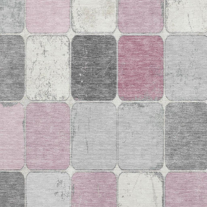 10' X 14' Geometric Washable Area Rug With UV Protection (709108) - Blush / Gray / Silver