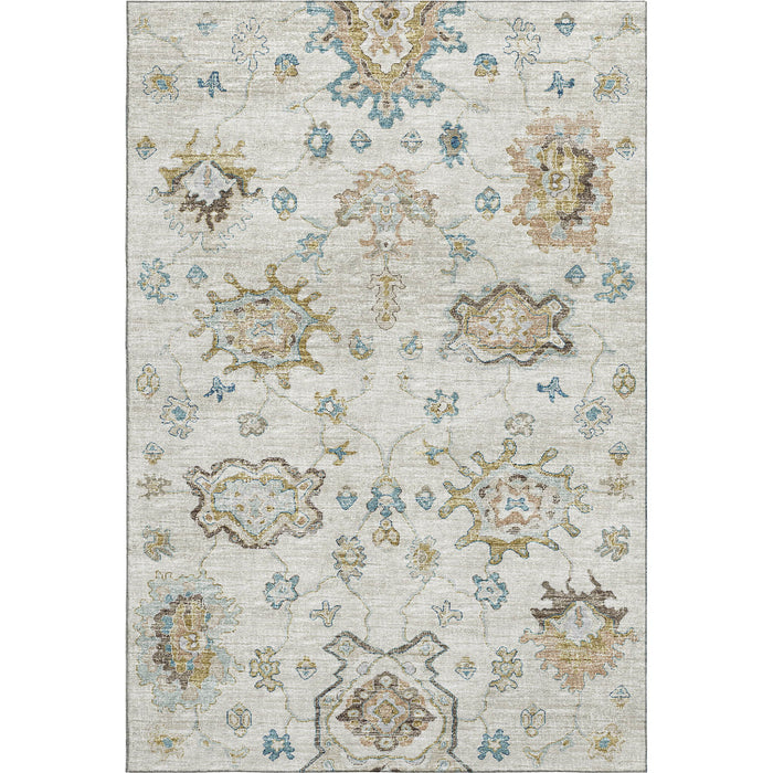 8' X 10' Floral Medallion Distressed Washable Area Rug With UV Protection (644620) - Linen / Blue / Coffee