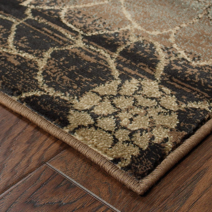 10' x 13' Floral Power Loom Stain Resistant Area Rug - Brown And Beige