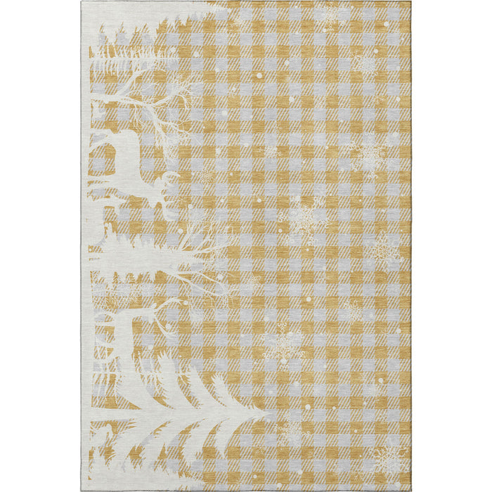 10' X 14' Gingham Washable Area Rug With UV Protection (702317) - Gold / Gray / Ivory