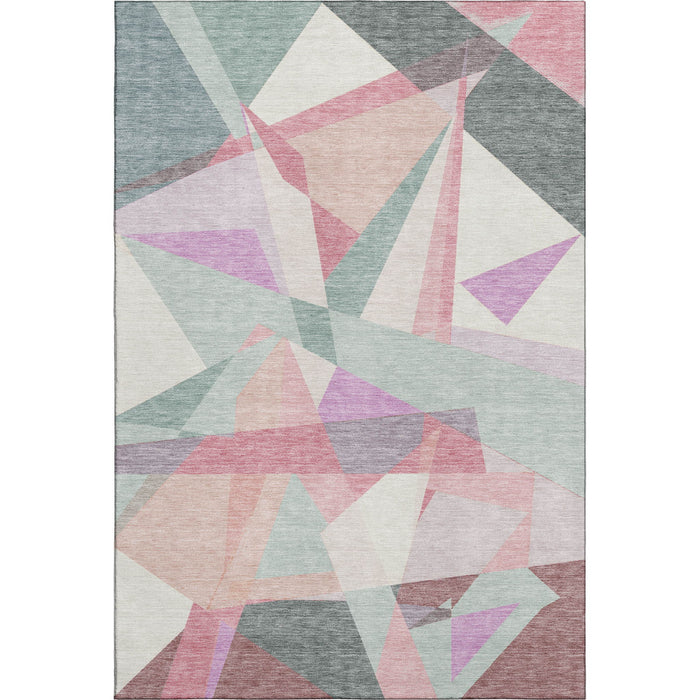 10' X 14' Geometric Washable Area Rug With UV Protection (696554) - Pale Aqua / Blush / Sage