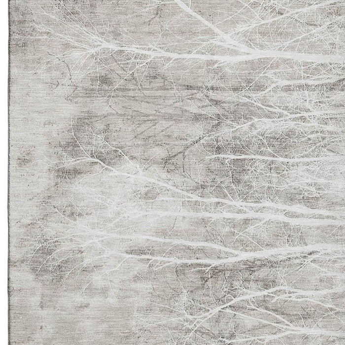 10' X 14' Floral Washable Area Rug With UV Protection (717290) - Silver / Ivory