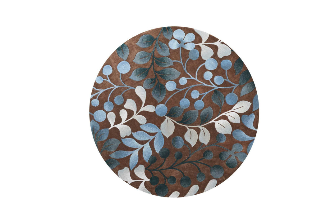 8' Boical Leaves Round Rug - Brown