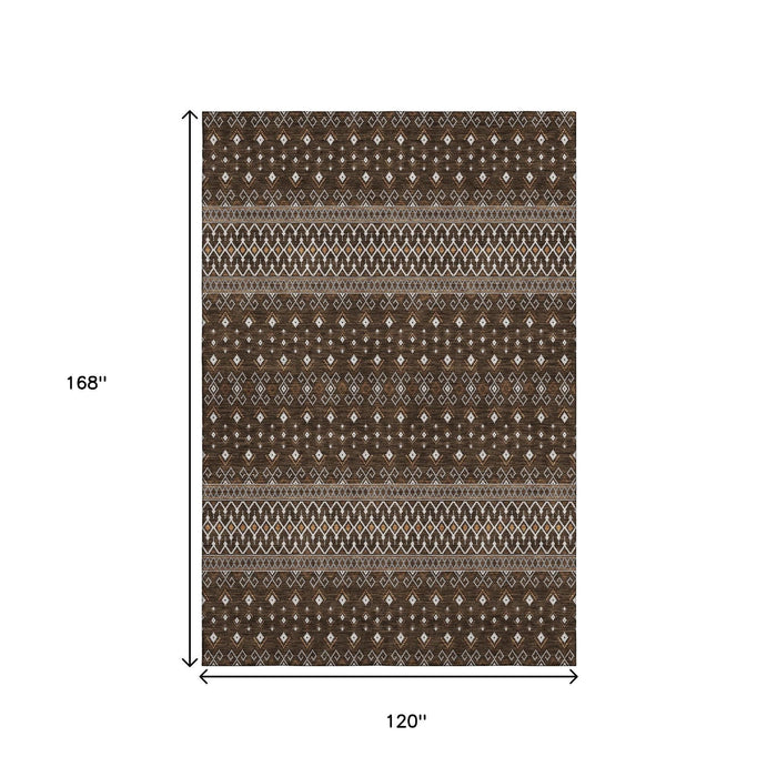 10' X 14' Tribal Washable Area Rug With UV Protection (657107) - Chocolate / Ivory