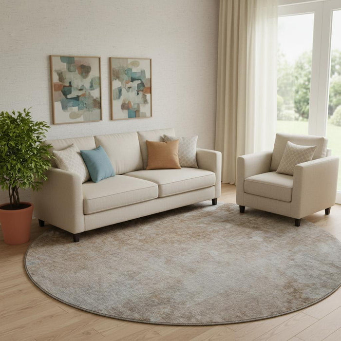 8' Abstract Washable Round Rug With UV Protection (649405) - Coffee / Gray