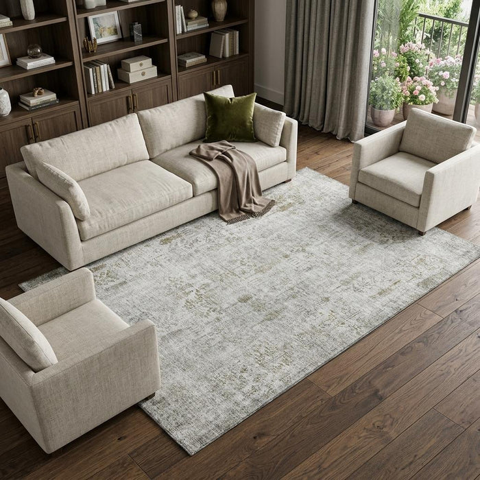 10' X 14' Floral Washable Area Rug With UV Protection (684136) - Silver / Ivory / Beige