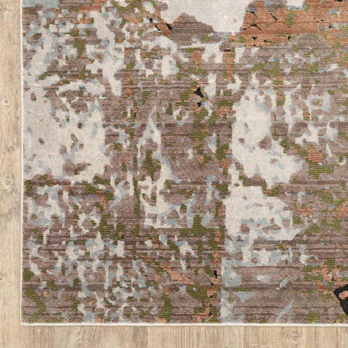 10' x 13' Abstract Power Loom Stain Resistant Area Rug - Gray Salmon Pink Blue Beige And Green