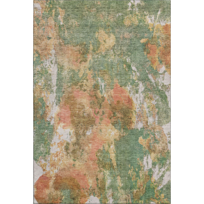 10' X 14' Abstract Washable Area Rug With UV Protection (700307) - Fern Green / Rust / Copper
