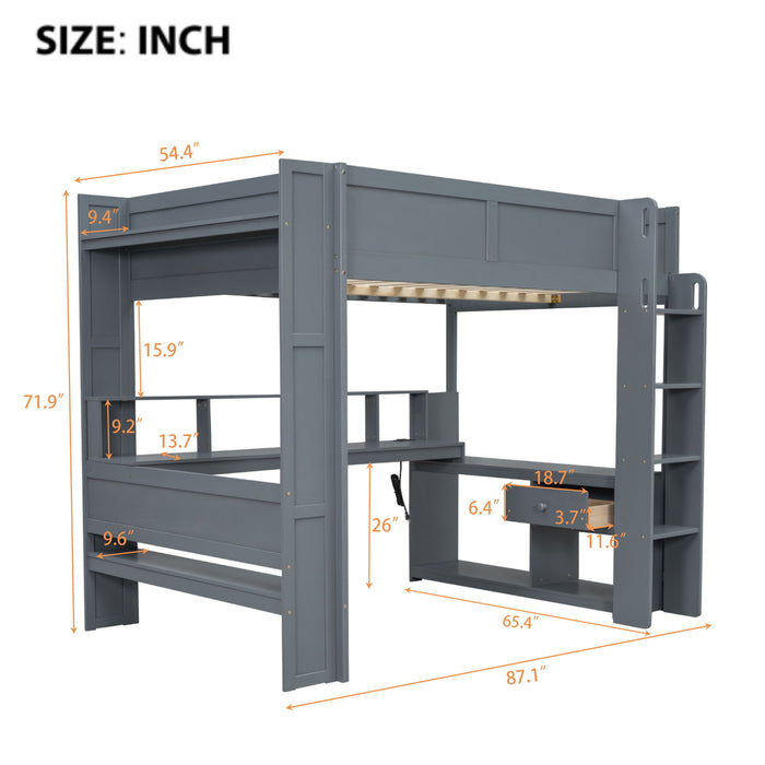 Gaming Loft Bed With Desk, Multi Storage Shelves, LED And Charging Station