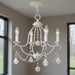 Four-light metal chandelier with shades in antiqued white finish, dimmable design, by HomeRoots.