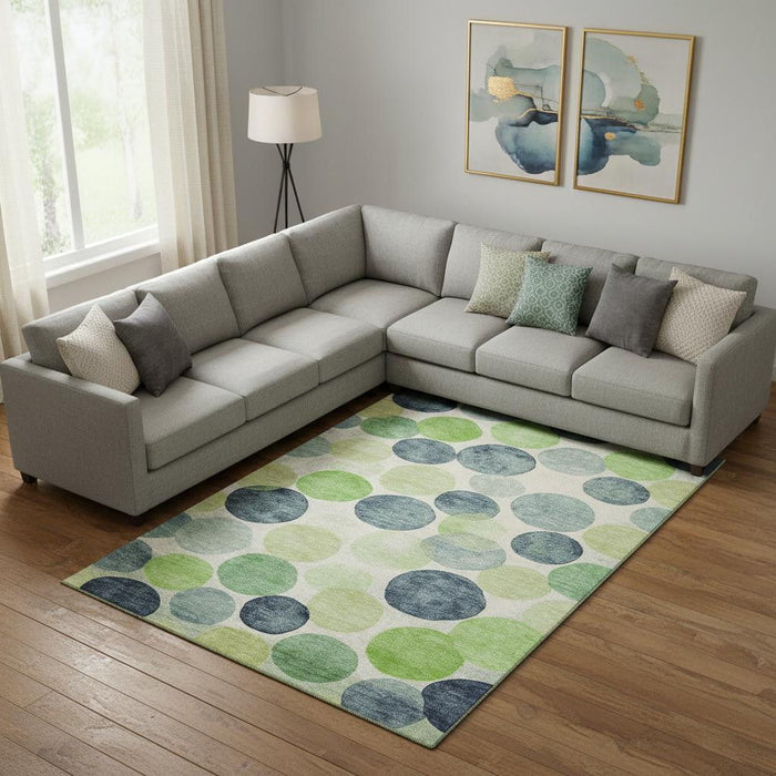 10' X 14' Geometric Washable Area Rug With UV Protection (707401) - Navy Blue / Green / Ivory