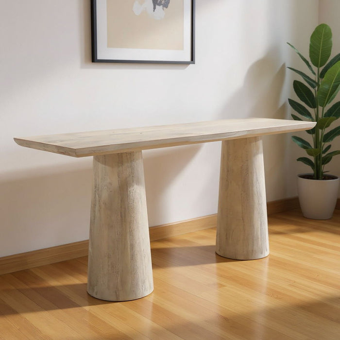 72" Solid Wood Distressed Double Pedestal Console Table - Natural