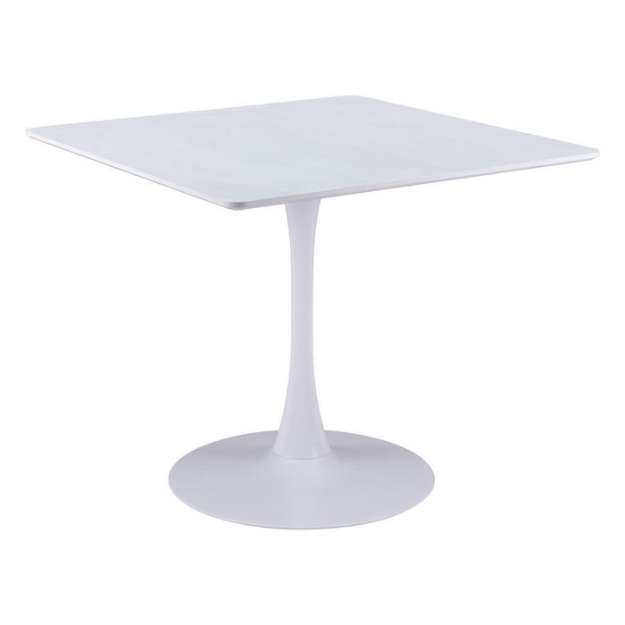 36" Wood And Steel Pedestal Base Square Dining Table - White