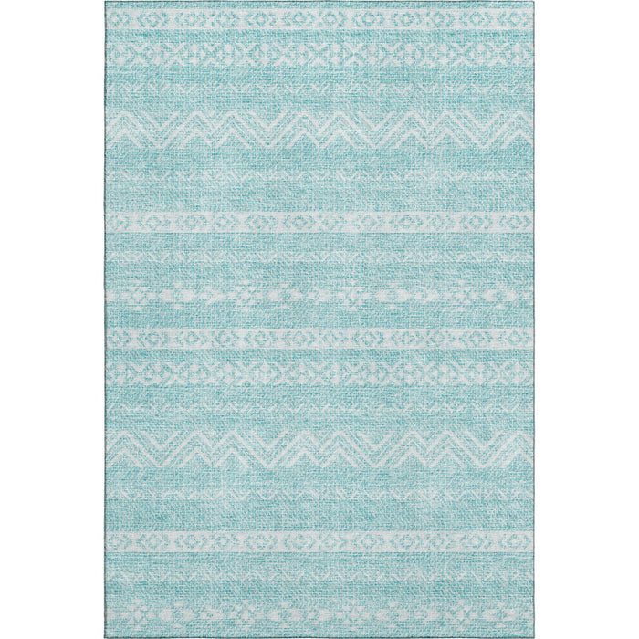 10' X 14' Southwestern Washable Area Rug With UV Protection - Teal / Ivory