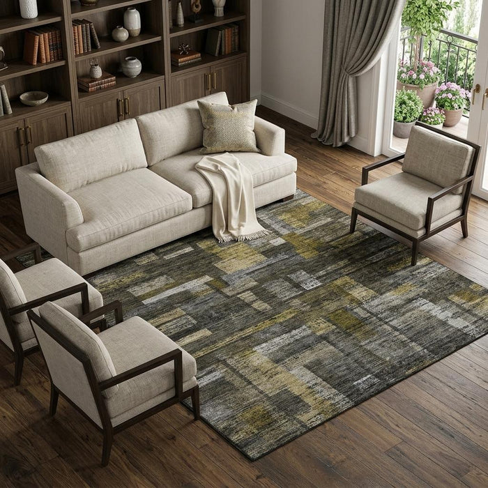 10' X 14' Striped Washable Area Rug With UV Protection (684076) - Charcoal / Gray / Gold