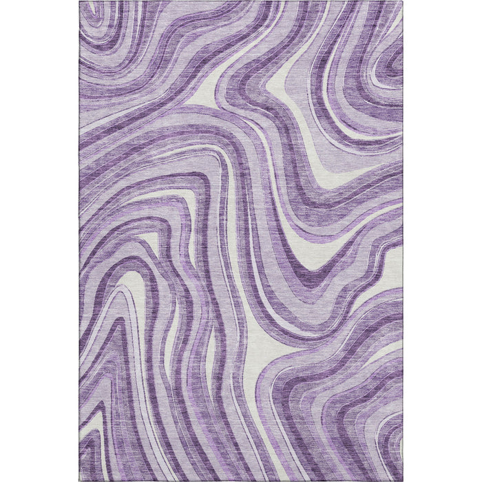 9' X 12' Marble Washable Area Rug With UV Protection - Lavender And Ivory