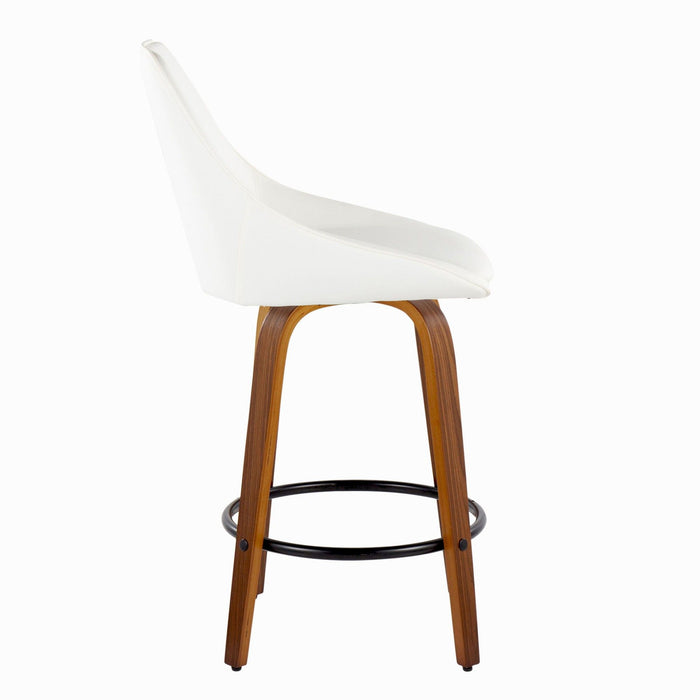 Diana - 26" Fixed-Height Counter Stool With Swivel And Round Black Metal Footrest (Set of 2) - Walnut Wood