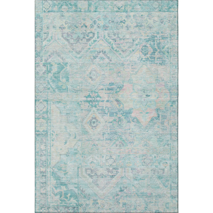 10' X 14' Floral Washable Area Rug With UV Protection (696476) - Teal / Pink / Gray