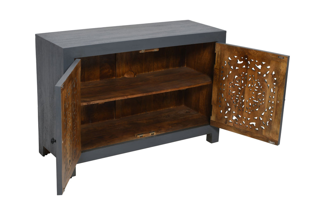 30" Distressed Solid Wood Textured Door Accent Cabinet With Two Doors - Black