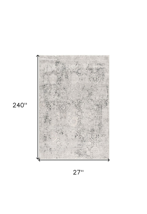 20' Oriental Distressed Runner Rug - Gray And Ivory