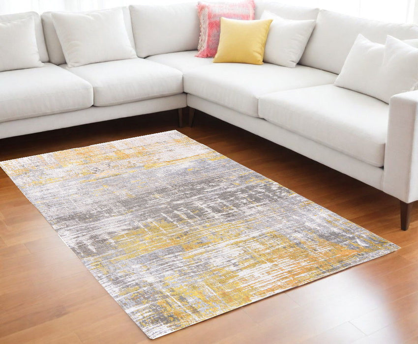7' x 9' Abstract Non Skid Area Rug - Gray And Yellow