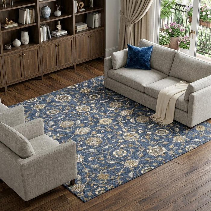 10' X 14' Moroccan Washable Area Rug With UV Protection (686819) - Navy Blue / Beige / Ivory
