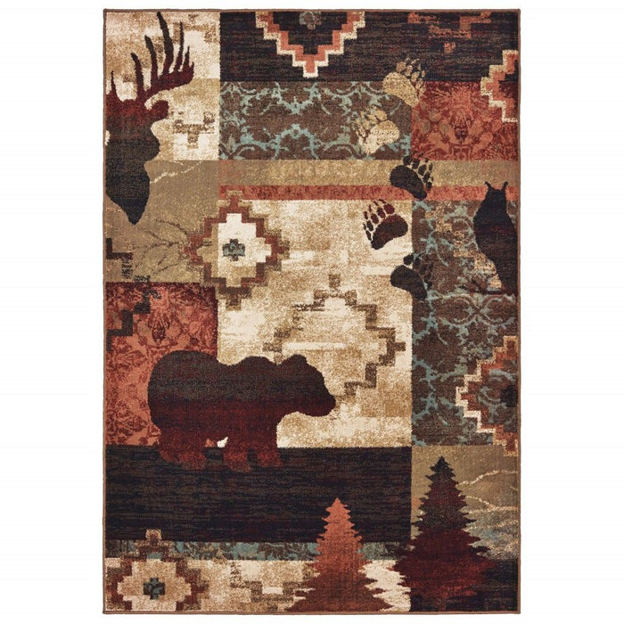 10' x 13' Animal Lodge Area Rug - Rustic Brown
