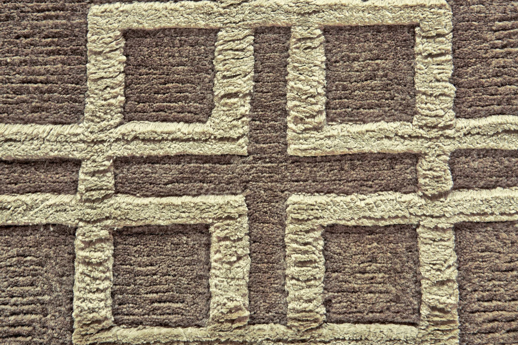 5' X 8' Wool Geometric Hand Knotted Area Rug (744164) - Tan / Ivory
