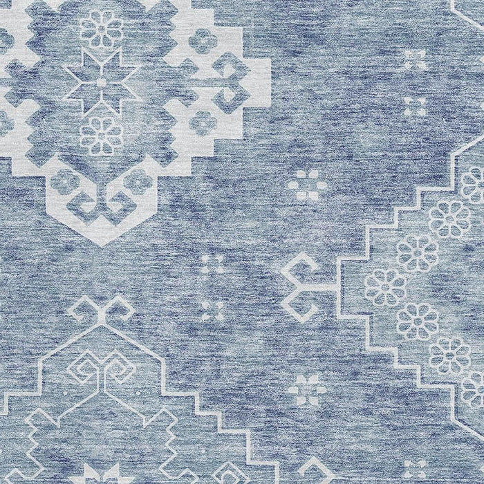 8' X 10' Medallion Washable Area Rug With UV Protection (667406) - Blue / Ivory