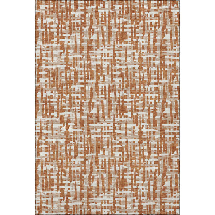 10' X 14' Abstract Geometric Washable Area Rug With UV Protection (683021) - Terra Cotta / Ivory / Beige