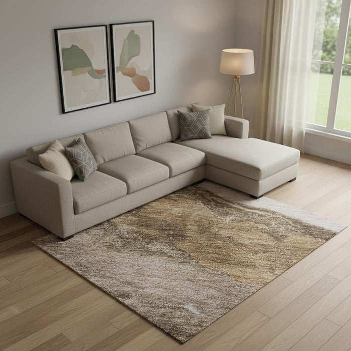 10' X 14' Abstract Washable Area Rug With UV Protection (716641) - Brown / Ivory