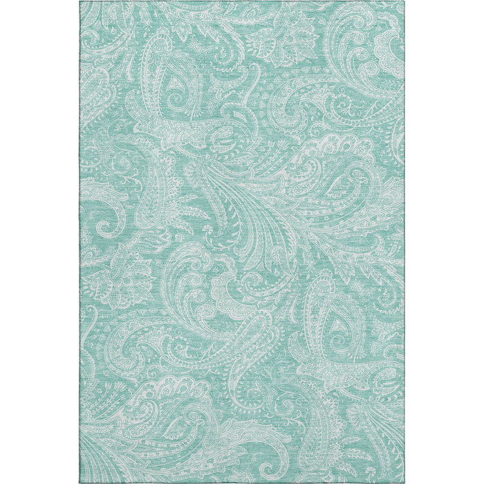10' X 14' Paisley Washable Area Rug With UV Protection (654680) - Teal / Ivory