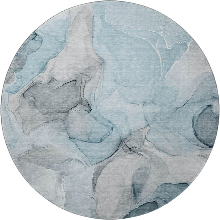 8' Abstract Washable Round Rug With UV Protection (646743) - Teal / Gray