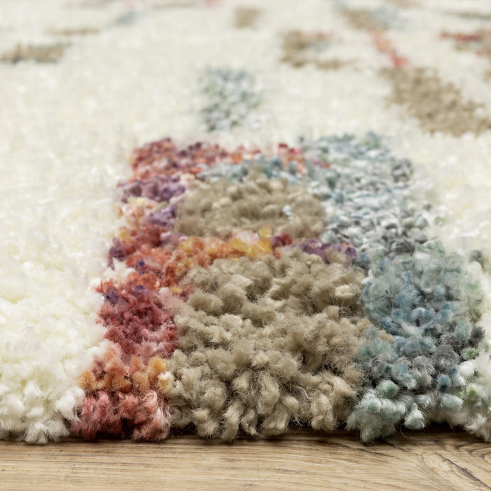 10' X 13' Abstract Shag Distressed Area Rug With Fringe - Tan