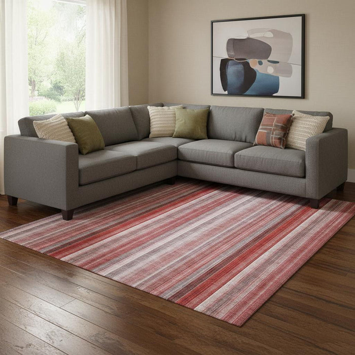 10' X 14' Striped Washable Area Rug With UV Protection (648412) - Red / Ivory