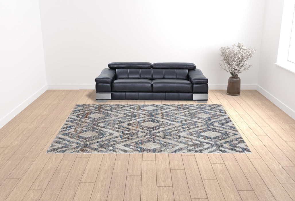 10' x 14' Geometric Power Loom Stain Resistant Area Rug - Ivory Gray And Taupe