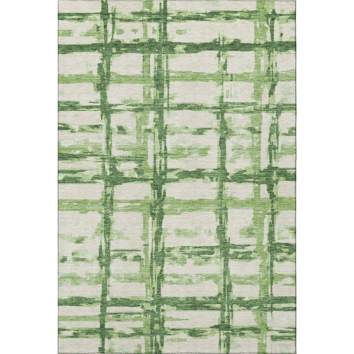 10' X 14' Striped Washable Area Rug Polyester With UV Protection - Green And Ivory